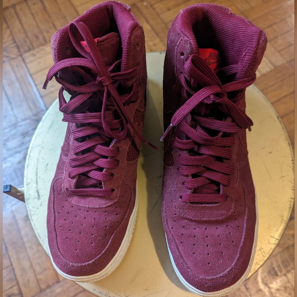 Nike Air Force 1 - Hi Tops - Size 8 Mens - Burgundy Suede and Woven Knit - Picture 6 of 8